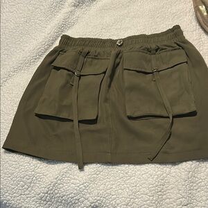 Olive Green Mini Skirt with Pockets